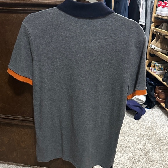 Burberry Men’s Gray Polo with Navy Blue Collar and Orange Trim - Size Medium - Picture 5 of 5